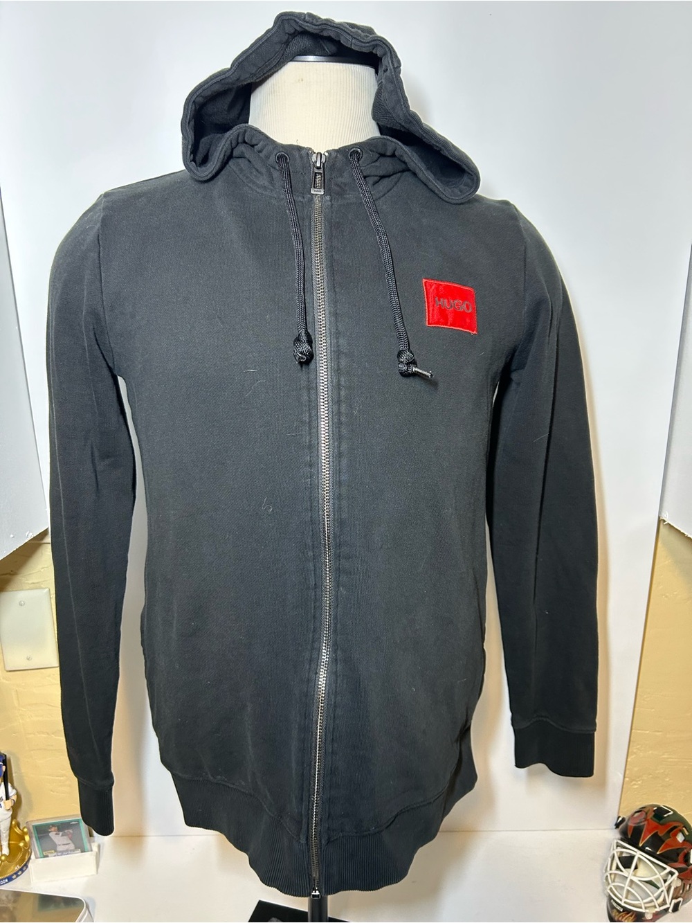 Hugo Boss Black Hooded Zip Jacket with Red Patch